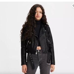 NWT Levi's Belted Faux Leather Moto Jacket - Black Size Small